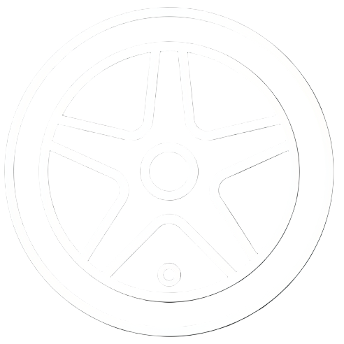 Wheel icon with white line art on a black or transparent background